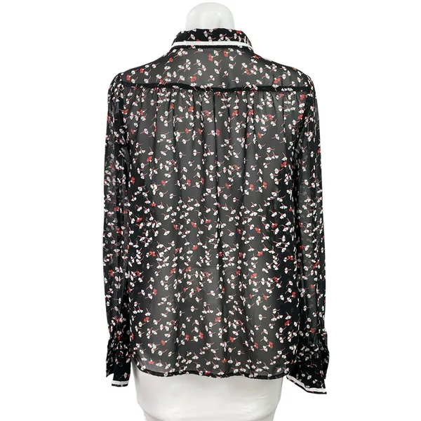 Modcloth Women's Black Floral Long Sleeve Sheer Button Down Shirt Top Size M - Image 3