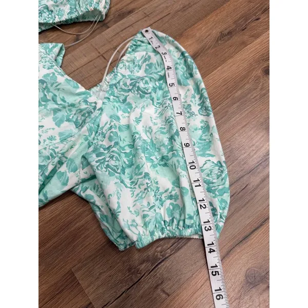 Shabby Chic XL Green Floral Cotton Midi Dress Puff Sleeve Open Back Bow Cottagec - Image 9