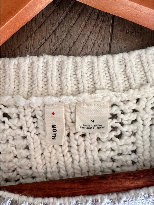 Anthropologie Moth Wool Blend Cream & Silver Knit Sweater Women’s Medium - Image 7