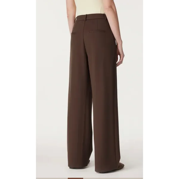 OGL Brown Wide Leg Pleated Pull On Trousers Pants Pockets Women Size XS - Image 2