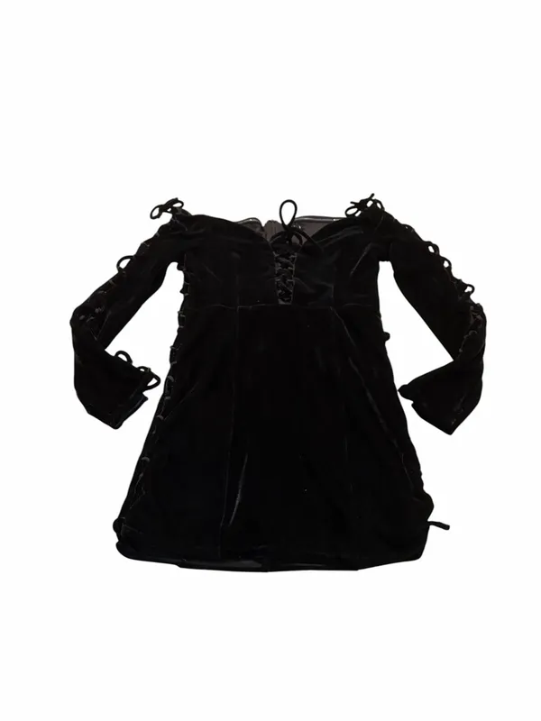 NBD black lace up Olivia velvet dress - Image 2