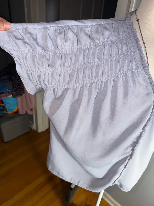 THML Anthropologie Light Blue V-Neck Smocked Sleeve Top - Image 2