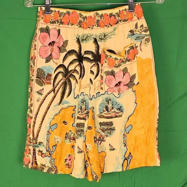 Urban Outfitters Womens Paradise Print High Waisted Longline‎ Shorts Small - Image 2