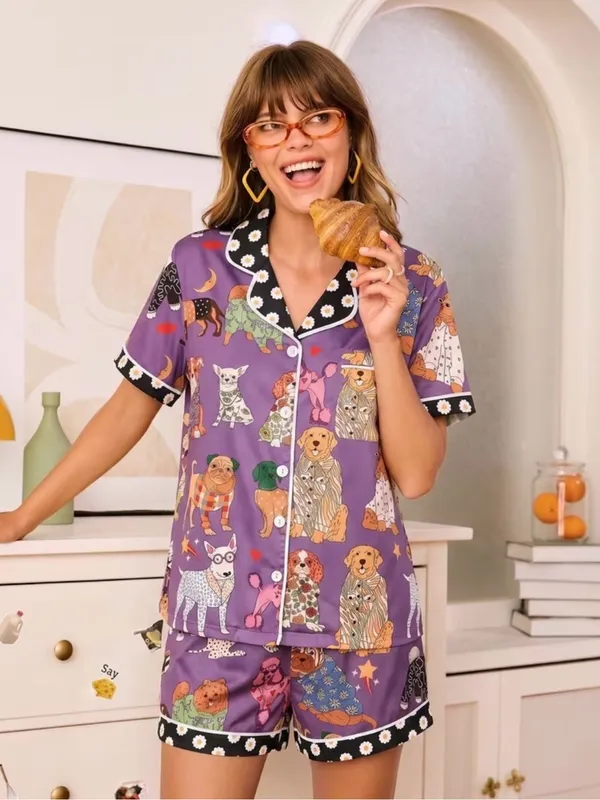 🐾🐾🐾BOGOHO🐾🐾🐾Purple Dog Print Short Pajama Set - Women-XL - Image 4