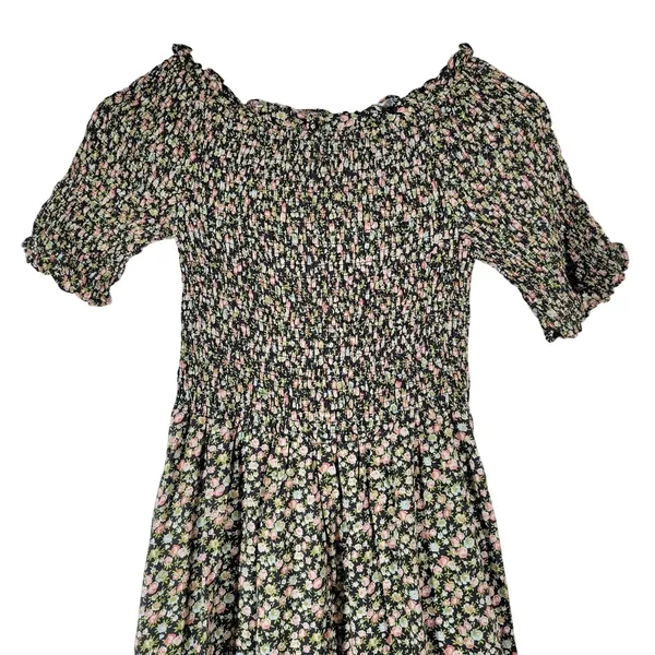 Dress Forum Smocked Floral Maxi‎ Dress Off Shoulder Ruffle Short Sleeve S NWT - Image 5