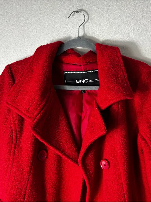 BNCI by Blanc Noir Red Wool Peacoat Double Breasted Small - Image 2