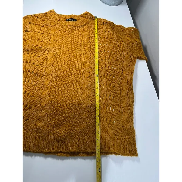 Jessica Simpson Mustard Yellow‎ Cable Knit Lace Sweater Size M - Image 9