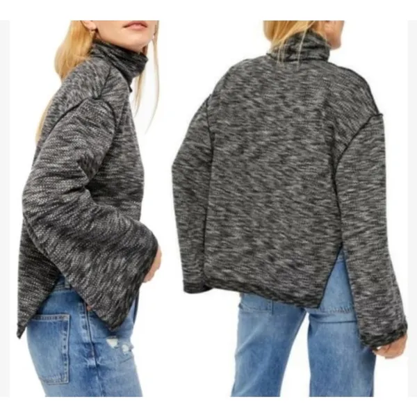 Free People Sunny Days Mock Neck Oversized Sweater Knit Boxy Winter Top Small - Image 3