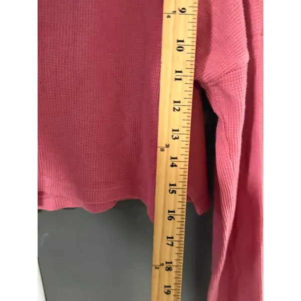 Aeropostale Pink Waffle Knit‎ Cropped Henley Long Sleeve Top Medium - Image 8