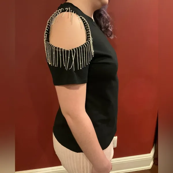 Cold Shoulder Finge Top Black Size L - Image 5