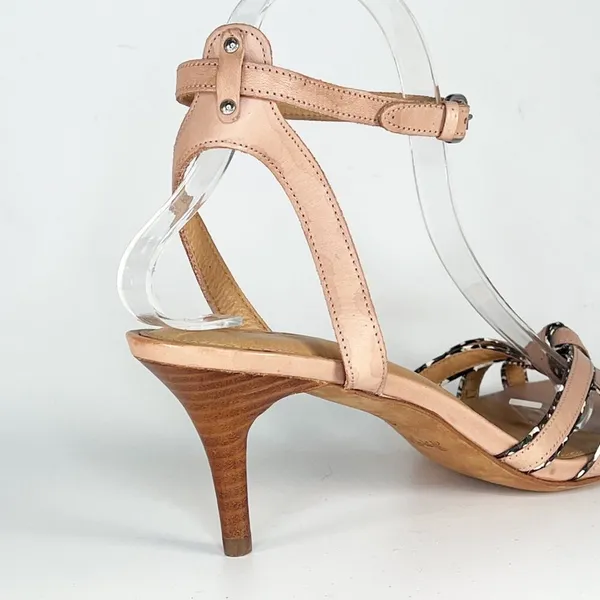 Coach Meg Leather with Snakeskin Tan Beige Leather Sandals Heels Shoes Women 9 - Image 9