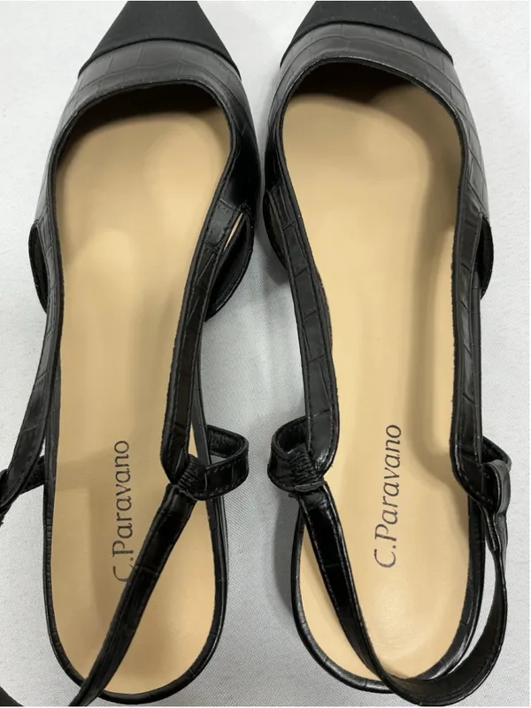 Womans NWOT C Paravano Slipon Slides Flat Black 8/8.5 Slingback Pointed Toe - Image 5