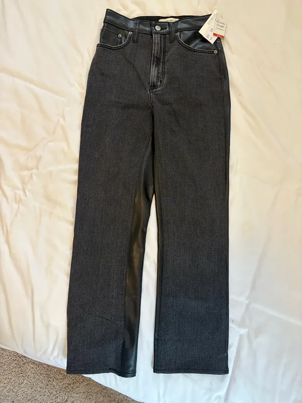 Abercrombie & Fitch Black Two-Tone Leather Straight Jeans - Image 3