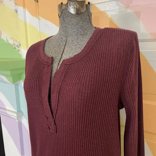 Aerie Fireside Long Sleeve Henley T-Shirt Ribbed Top in Maroon Sz XL 💕🎀 - Image 4