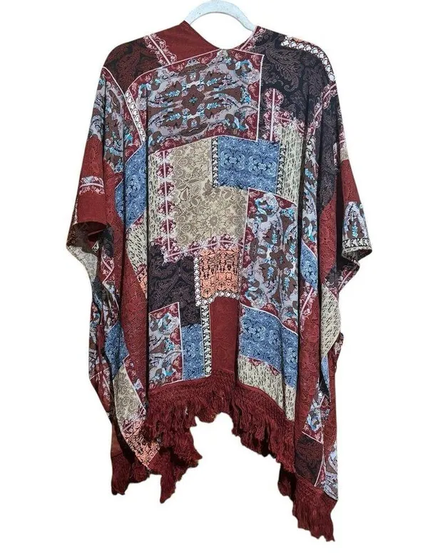 UMGEE Duster Cardigan Womens Medium Large Multicolor Boho Fringe Open Kimono - Image 6