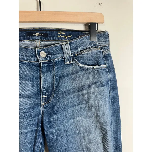 7 For‎ All Mankind Slim Straight Medium Wash Blue Jeans AU8090525A Womens 27 - Image 4