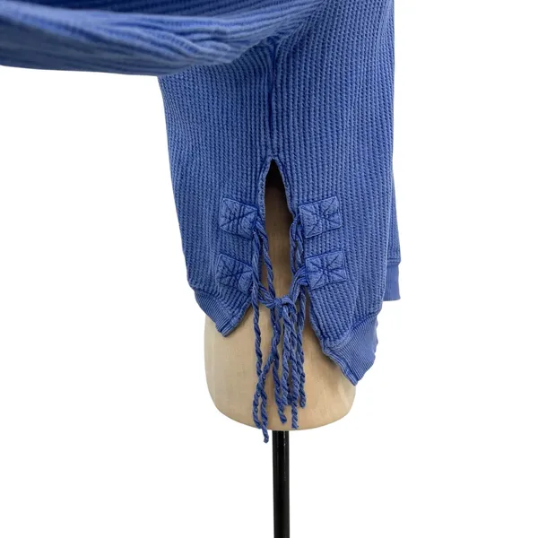 Free People FP One Cropped Interlaken Top Waffle Knit Long‎ Sleeve Blue Medium - Image 7