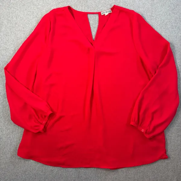 Pleione Women's XL Red Long Sleeve V-Neck Blouse Keyhole Back Top - Image 2