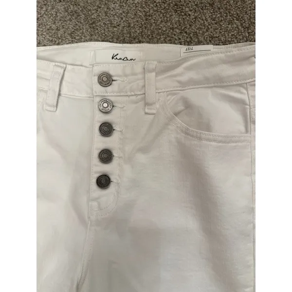 Kancan Womens White High Rise Button Fly Skinny Jeans Raw Hem Denim, sz 7/27 - Image 5