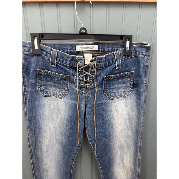 Abercrombie & Fitch Vintage Y2K Lace Up Front Low Rise Jeans Made in USA 4 - Image 4