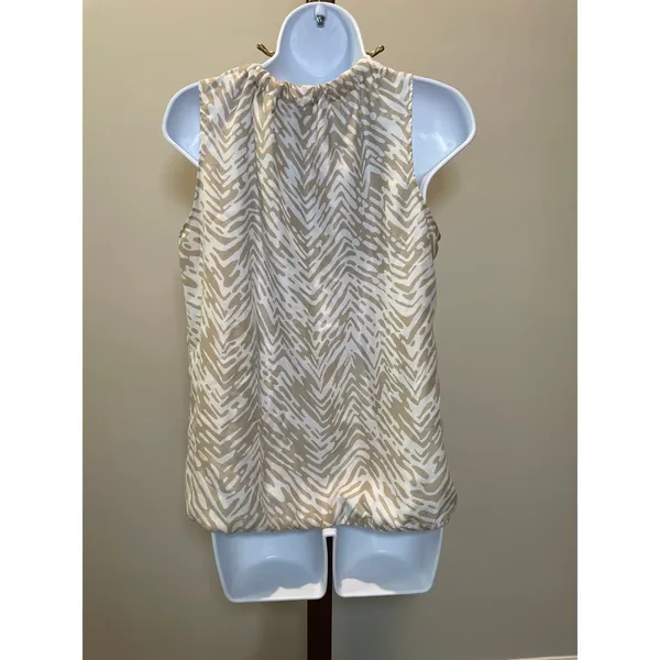 Ann Taylor LOFT Sleeveless Animal Print Top Size M Cream Tan V Neck Tie Detail - Image 3