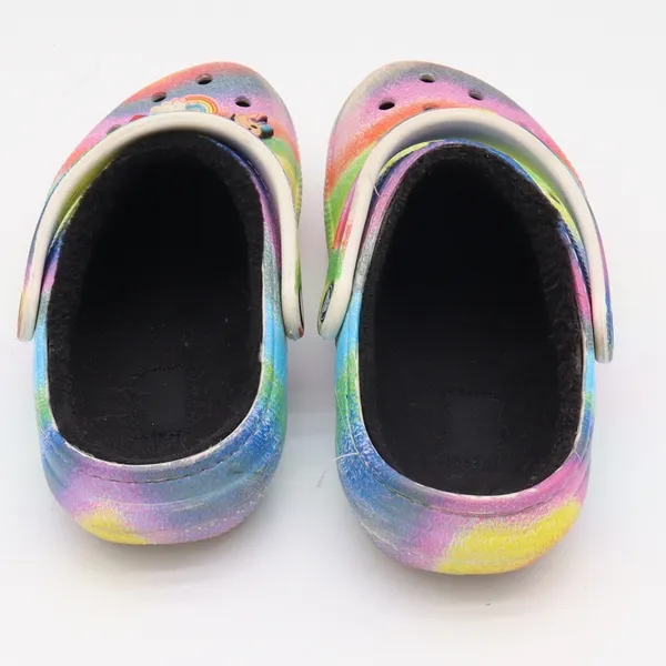 Crocs Clogs Womens 9 Classic Lined Rainbow Spray Paint Multi Faux Fur Excellent - Image 4