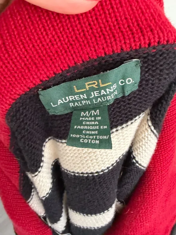 RALPH LAUREN Black White Striped Sweater Size Medium - Image 5