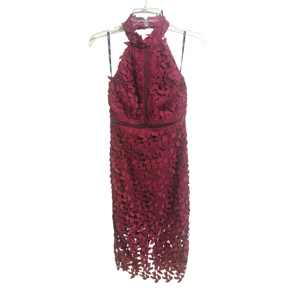 Bardot Gemma Burgundy Lace Halter Midi Dress XS 4 NWT $119 Open Back - Image 3