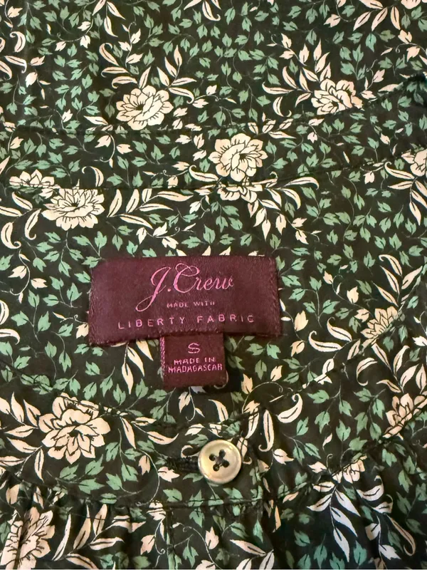 J.Crew Green Ditzy Floral Ruffle Trim Button Front Yolk Long Sleeve Blouse Small - Image 6