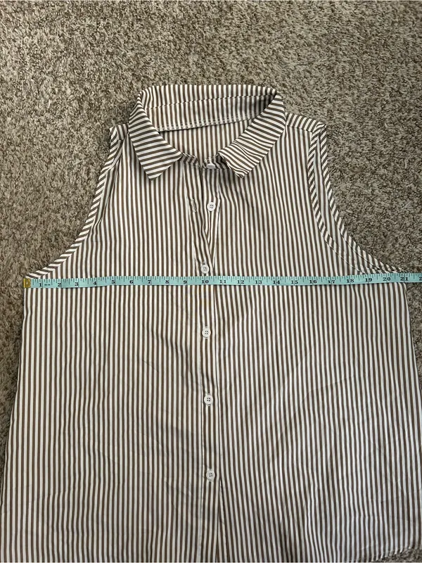 🦋 SHEIN Sleeveless Striped Button-Front Top - Brown & White Lightweight XL - Image 5