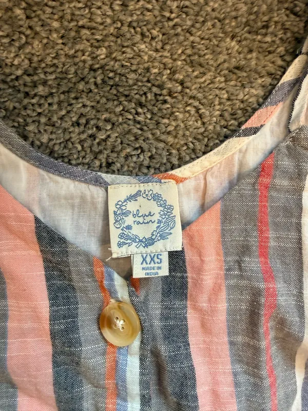 Blue Rain Striped Button-Front Mini Dress - Pink, Blue & Cream - Image 3