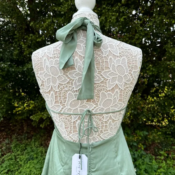 Le Lis Light Olive Green‎ Avaya Halter Satin Mini Dress Sz M Party Nightclub NWT - Image 5