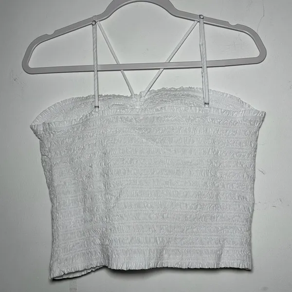 Madewell Smocked Ruched Crop Tank‎ Top White XL - Image 2