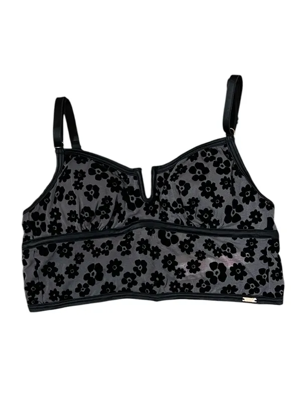 PINK Victoria's Secret Black Floral Mesh Notch V Crop Top Bralette Cami Bra XS - Image 2