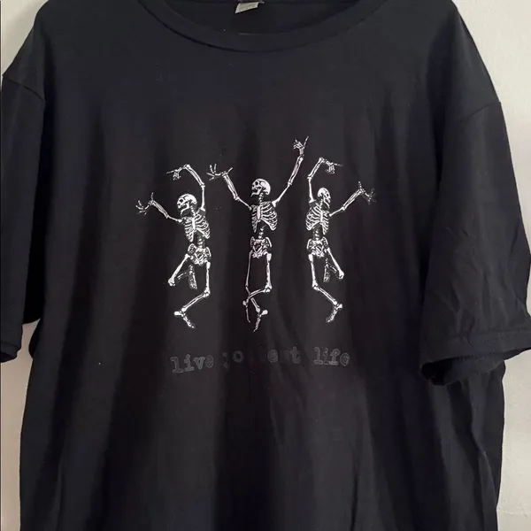 Gildan Black Tee with Dancing Skeletons NWT - Image 2