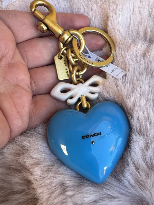 Coach Heart Bag Charm In Resin/Brass/Blue Multi CBH12 Key Chain Key Ring NWT - Image 2