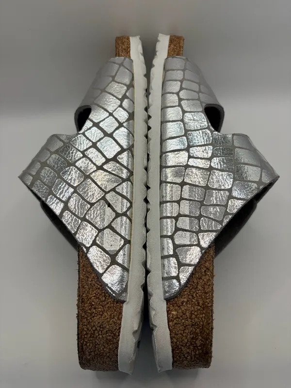 Birkenstock Arizona Gator Gleam Silver Metallic Croc Sandals EU 38 US 7-7.5 - Image 6