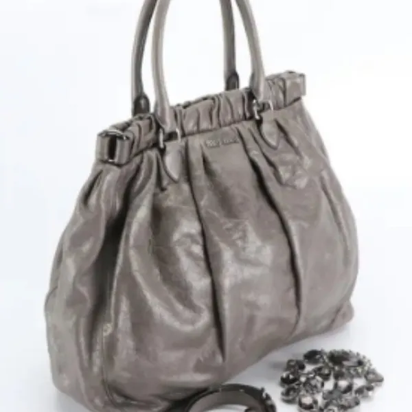 Miu Miu Grey Glaze Leather Gathered Tote Shopping Tote with Detachable Straps - Image 6