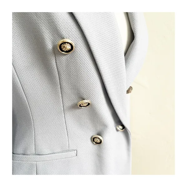 Zara Blazer Women Medium Blue Textured Double Breasted Military Button Formal - Image 8
