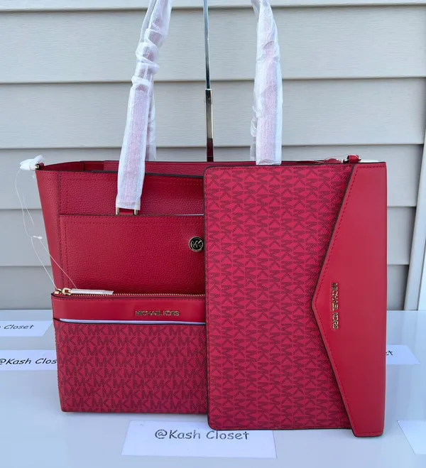 Michael Kors Maisie Large 3 in 1 Leather Tote Bag - Flame Red - Image 3