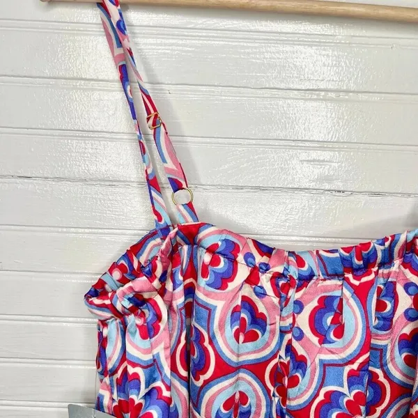 Melloday Printed Wide Leg Patterned Pocket Jumpsuit Size XL Red Blue - Image 8
