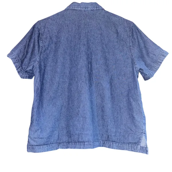 Vintage‎ Chambray Embroidered Floral Top Button Up Women Large Daisy 90s Prairie - Image 5
