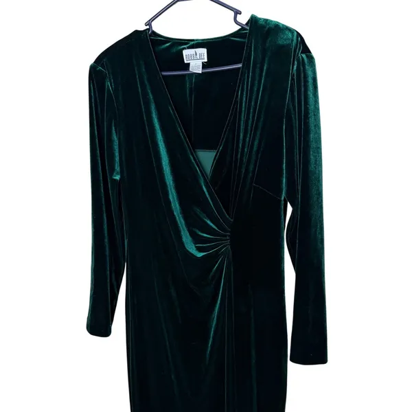 Vintage Robbie Bee 90s Womens Dark Green Velvet Maxi Dress Long Sleeve Size L - Image 2