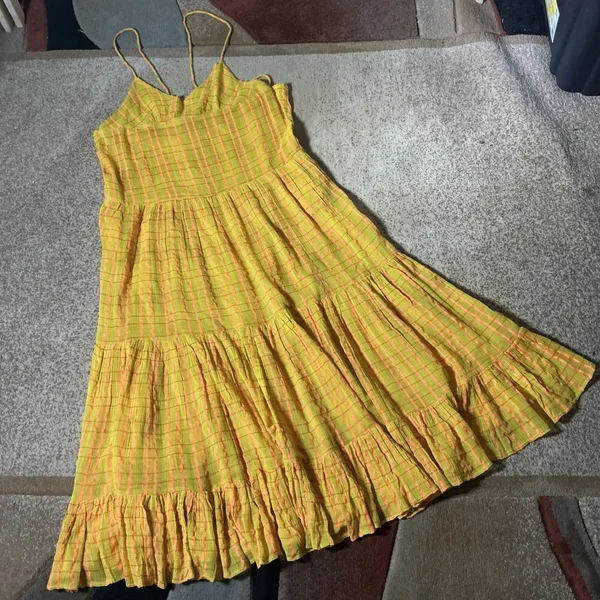 Free People Boho Sun Valley Midi Summer Dress Gauze Plaid Tiered OB1722085 XS‎ - Image 2