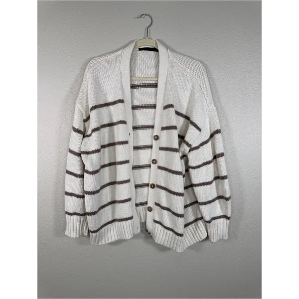 Jenni Kayne Cream Tan Chunky Knit Cardigan Sweater Womens S Oversized Casual - Image 10