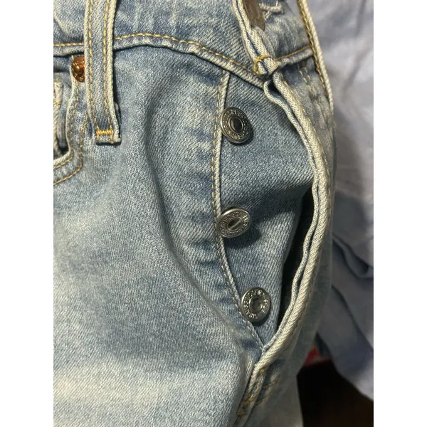 Levi's Women's Wedgie Straight Distressed Button-Fly Blue Jeans size 24 - Image 9