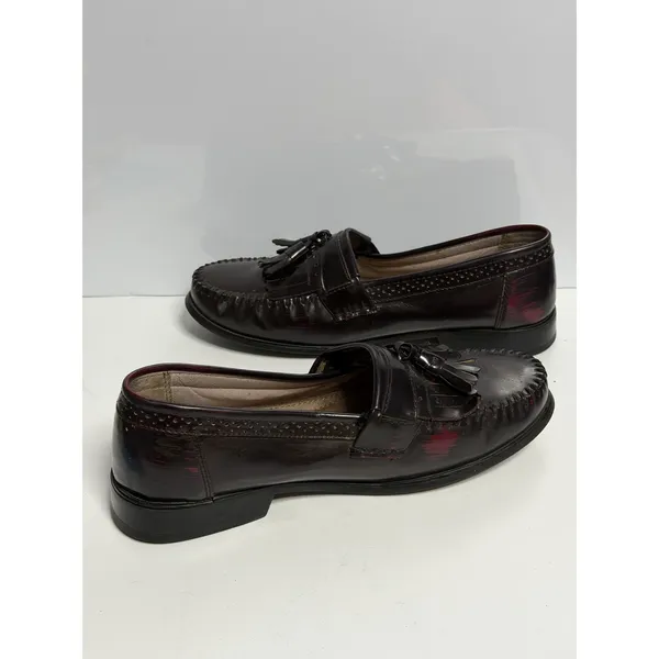 BASS Men's Loafers US Size 9W Black 100% Leather Tassel Slip-On Burgundy C-4 - Image 5