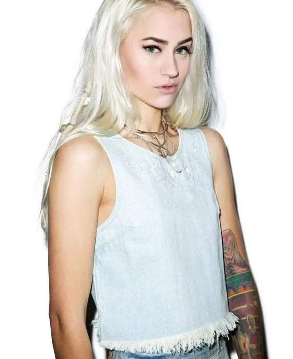 NEW Somedays Lovin' Moku Denim Crop Top Distressed - Image 3