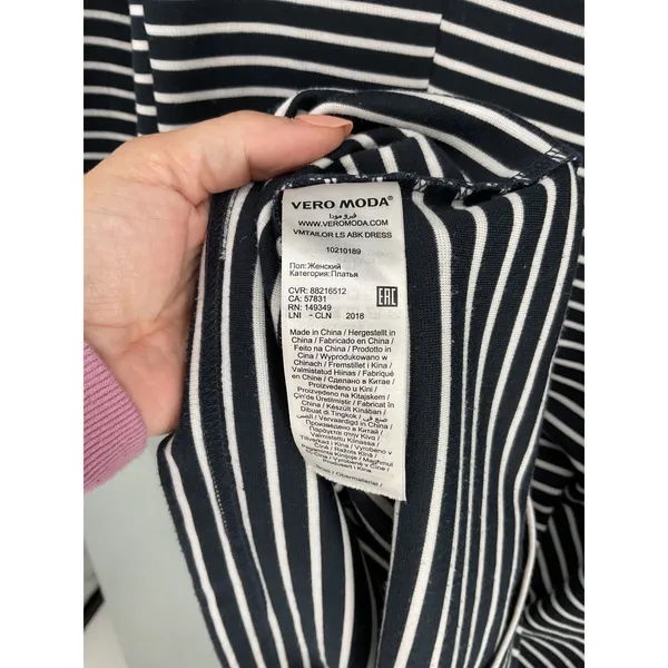 Vero Moda Women Dress VMTAILOR LS ABK Striped Long Sleeve Black White Size 36 - Image 4