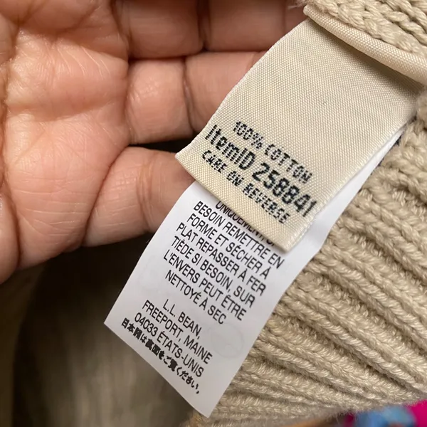 L.L. Bean Tan Cable Knit Sweater Crew Neck Long Sleeve Pullover Size L Fisherman - Image 8